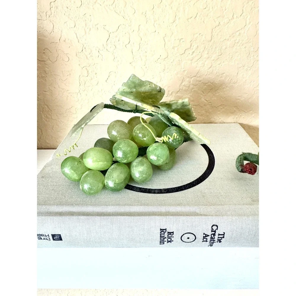 Vintage Jade Grapes Pair‎ Celadon Stone Fruit MCM Decor